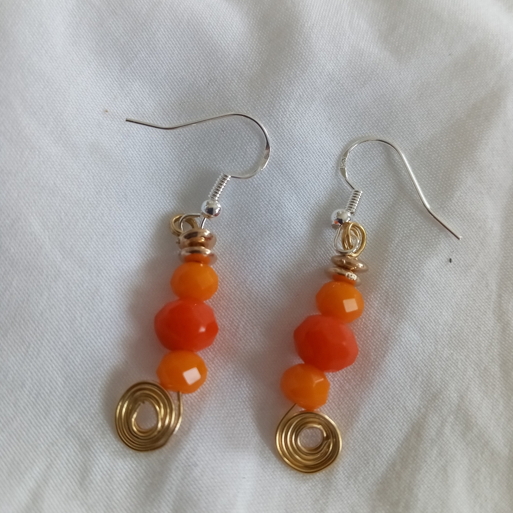 New Sterling silver Orange crystal iridescent statement earrings hand crafted